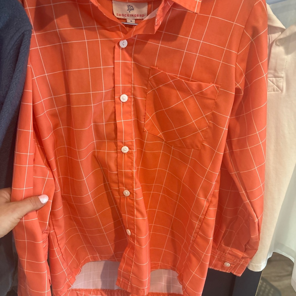 Men's Bright Orange Grid Pattern Shirt